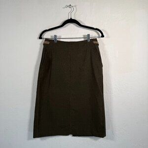 Stefanel Olive Green Knit Adjustable Strap Slit Front Midi A-Line Skirt Size 40